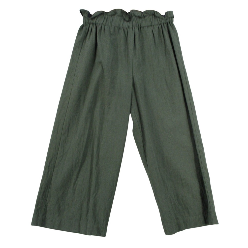 Lumiere Womens Wide Leg Paperbag Waist Cotton Pants Green Size M NP40635
